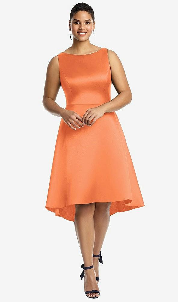 bateau neck satin high low cocktail dress