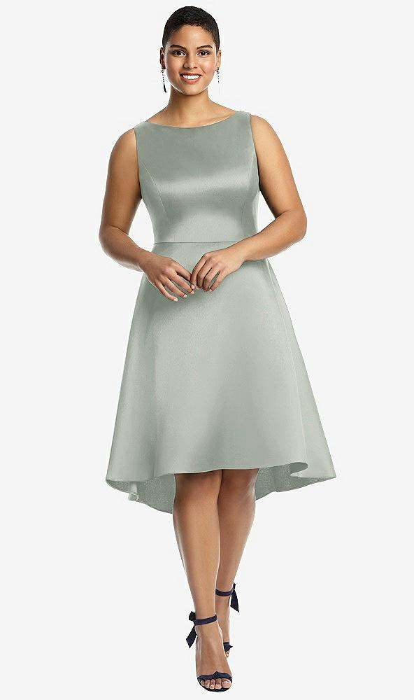bateau neck satin high low cocktail dress