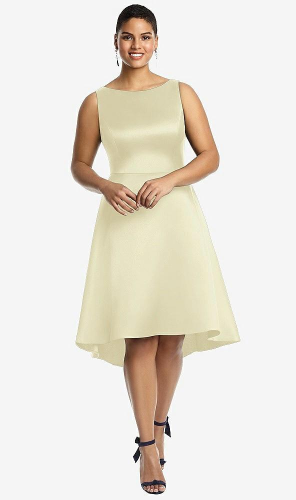 bateau neck satin high low cocktail dress