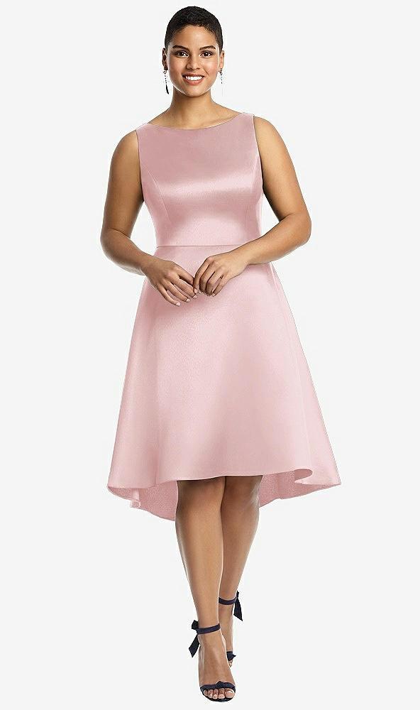 bateau neck satin high low cocktail dress