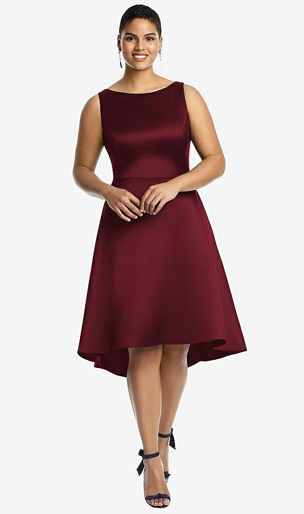 bateau neck satin high low cocktail dress
