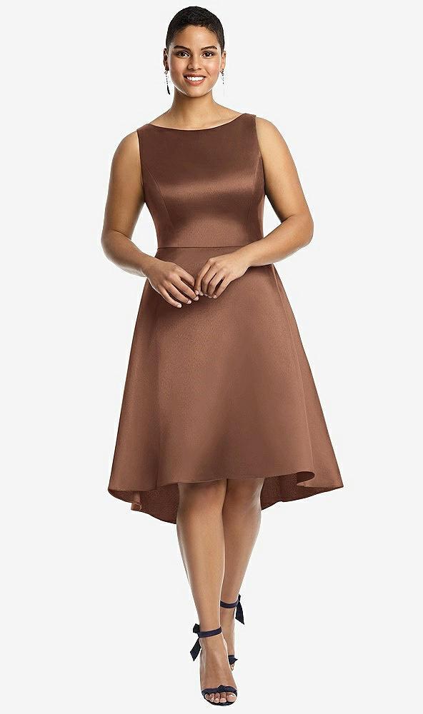 bateau neck satin high low cocktail dress