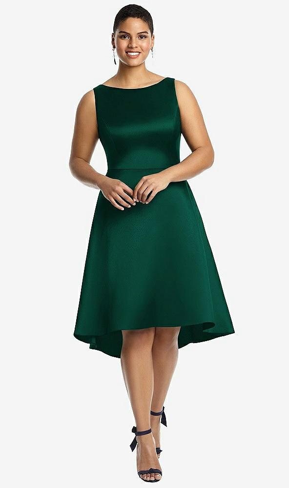 bateau neck satin high low cocktail dress