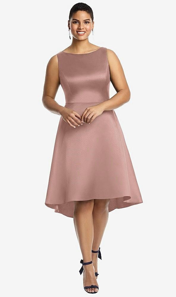 bateau neck satin high low cocktail dress