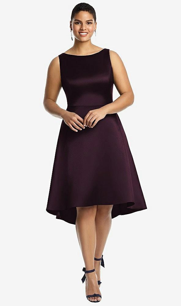 bateau neck satin high low cocktail dress
