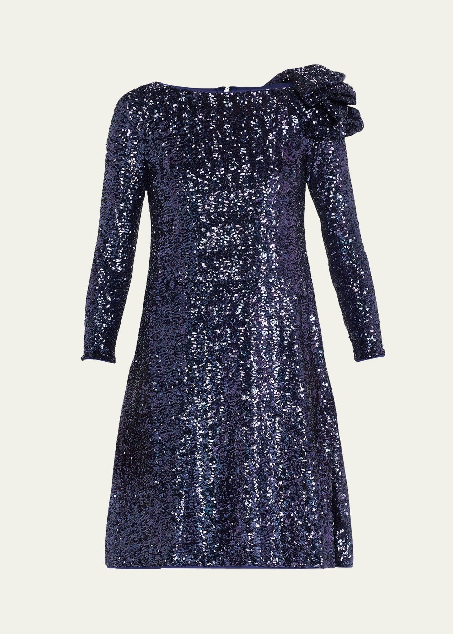 bateau-neck sequin ruffle mini dress