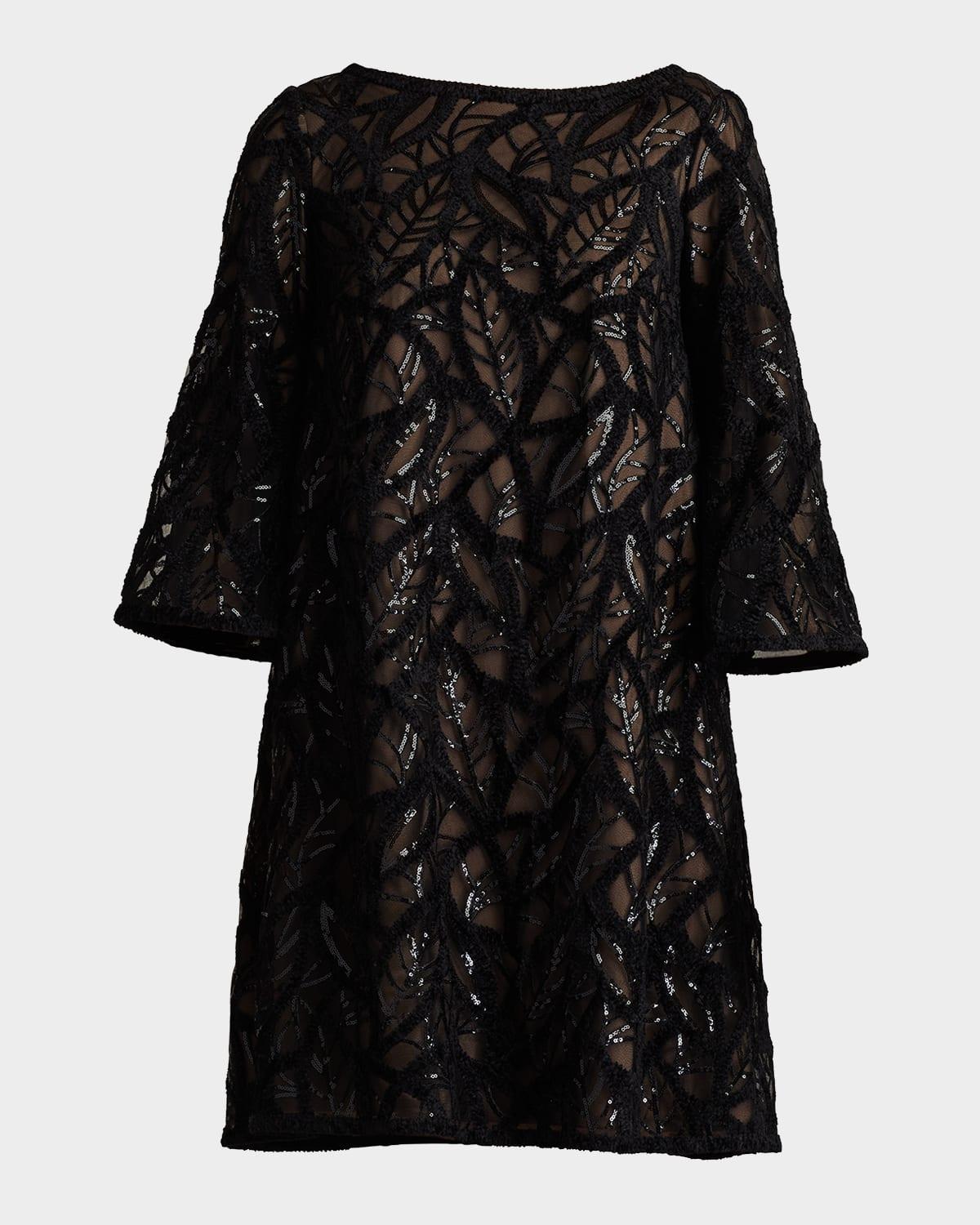 bateau-neck sequin velvet lace dress