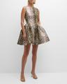bateau-neck snake-print faille sleeveless mini dress