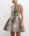 bateau-neck snake-print faille sleeveless mini dress
