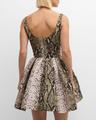 bateau-neck snake-print faille sleeveless mini dress