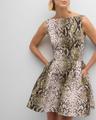 bateau-neck snake-print faille sleeveless mini dress