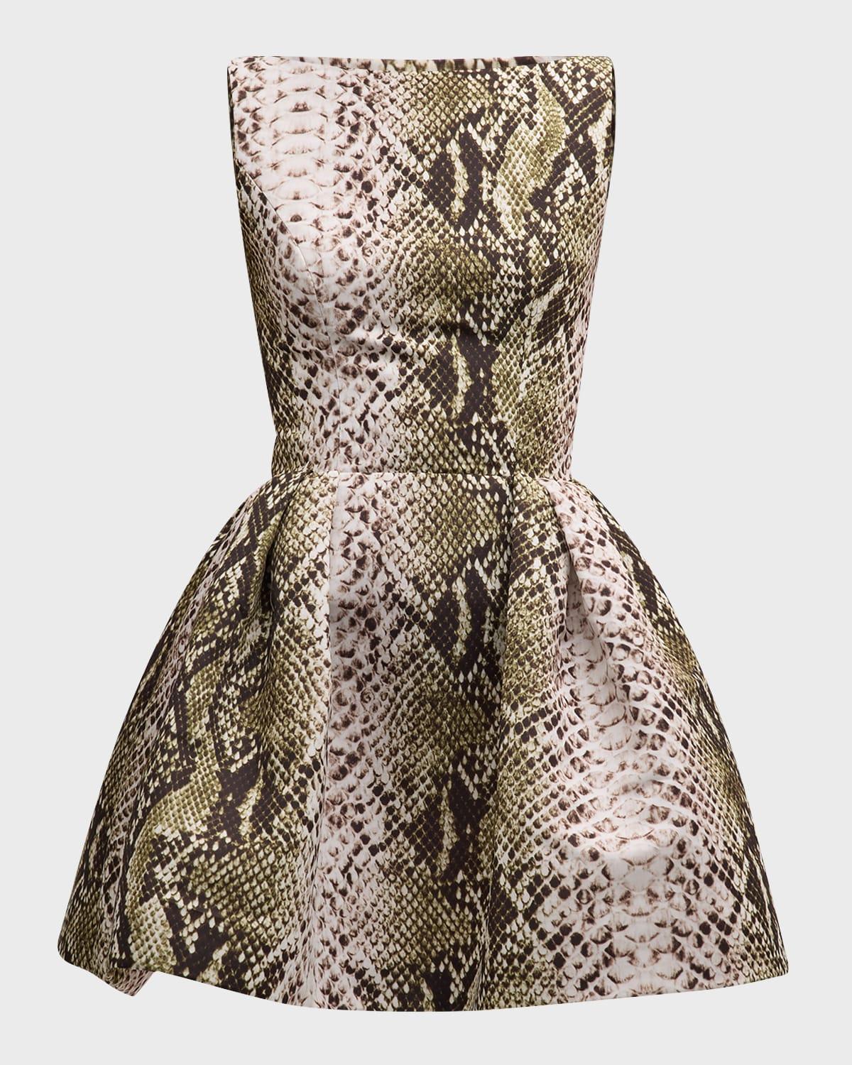 bateau-neck snake-print faille sleeveless mini dress