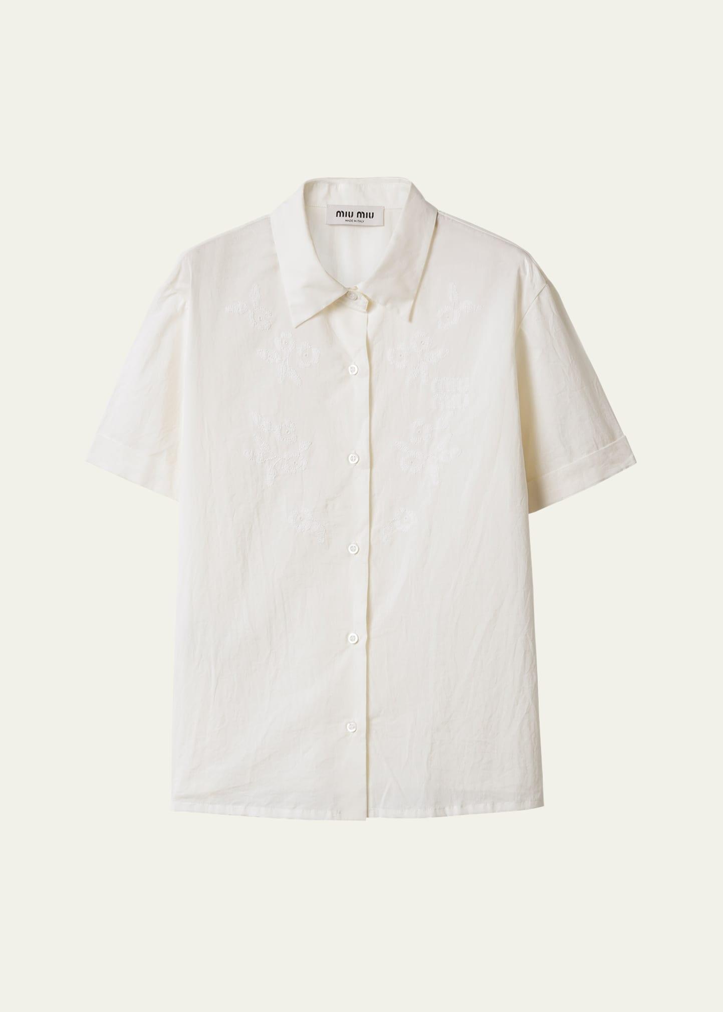 batista flower embroidered short-sleeve button-down shirt