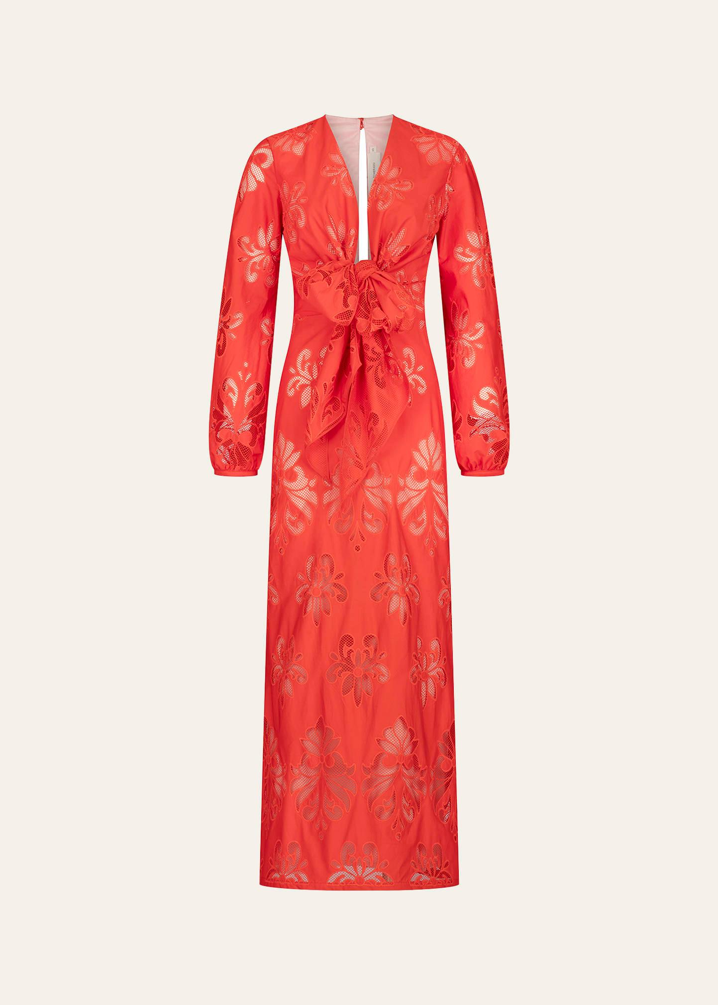 battia tie-front embroidered cotton maxi dress