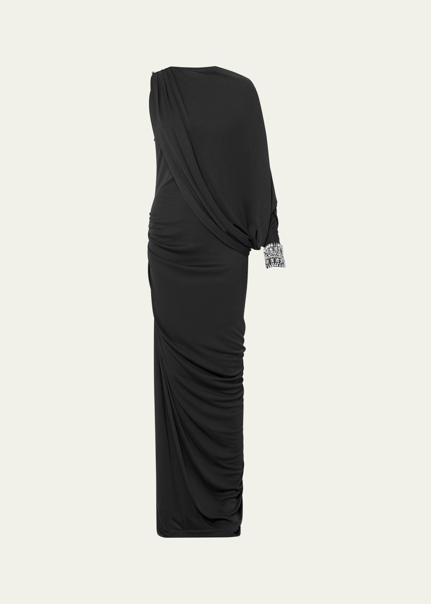 batwing sleeve asymmetric draped jersey gown