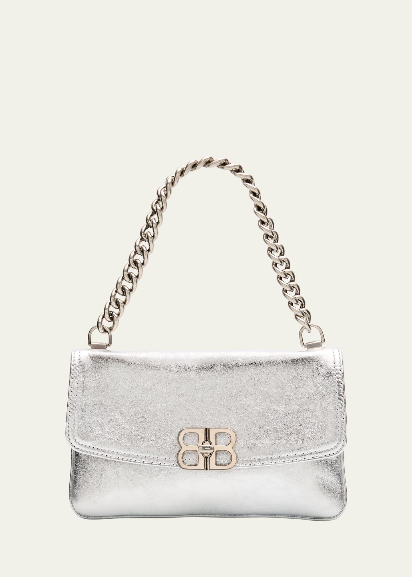 bb soft metallic leather wallet on chain