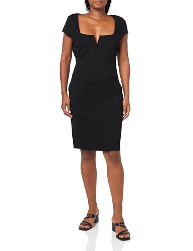 bcbg new york women's cap sleeve square neck and v notch midi day dress, onyx