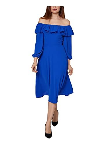bcbg off shoulder ruffle midi royal 2