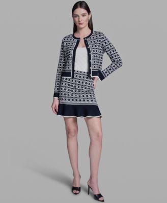 bcbg womens printed crewneck sweater jacket sweater knit skirt