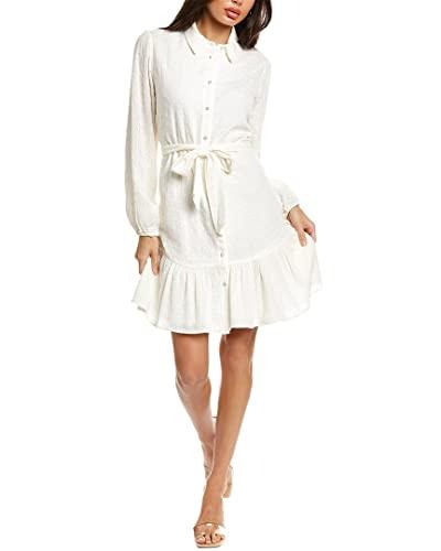 bcbgeneration women's collar neck eyelet shirt dress, cloud