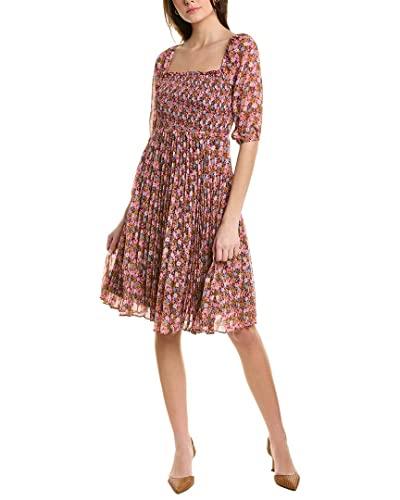 bcbgeneration women's fit and flare elbow puff sleeve midi dress square neck ruffle smocked bodice pleated skirt, daffodil, 0