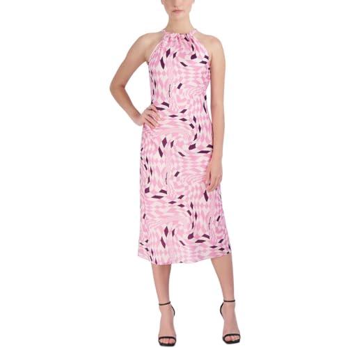 bcbgeneration women's fit and flare midi dress halter neck tie closure, checkers