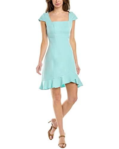 bcbgeneration women's fit and flare mini dress short cap sleeve square neck ruffled tulip hem, robins egg