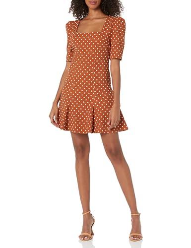 bcbgeneration women's fit and flare square neck empire waist puff sleeve mini dress, polka dot print