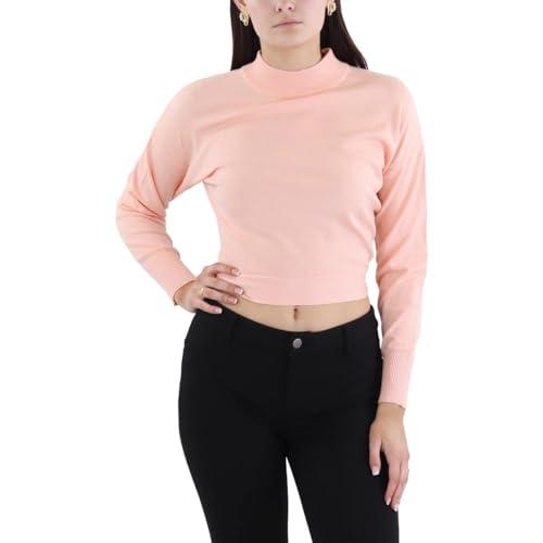 bcbgeneration women's fitted long dolman sleeve sweater mock neck back cut out tie top, peach, large