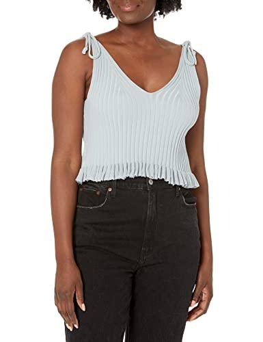 bcbgeneration women's fitted tie spaghetti strap sweater tank top, blue, x-large