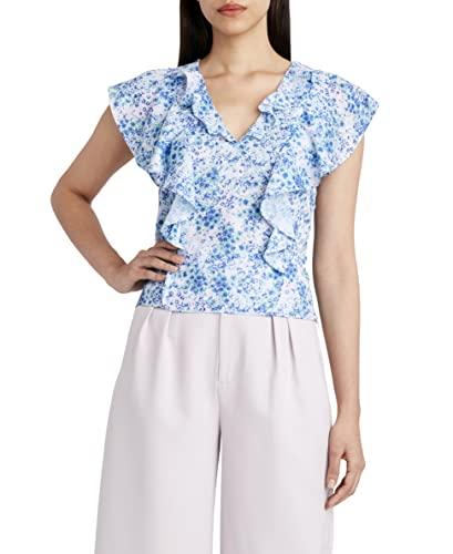 bcbgeneration women's flutter sleeve top with zipper, hydrangea, medium