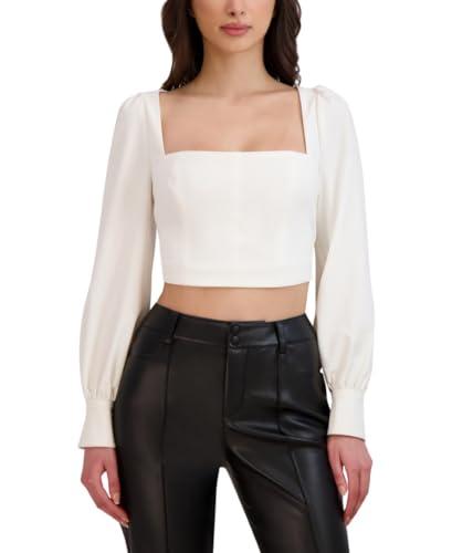 bcbgeneration women's long puff sleeve square neck top, white