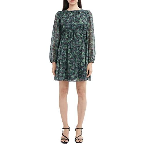 bcbgeneration women's long sheer sleeve mini dress, multi green, medium
