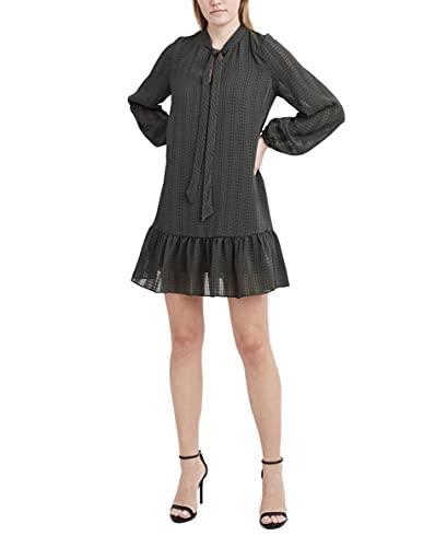bcbgeneration women's long sleeve mini dress with ruffle hem, dark olive, large