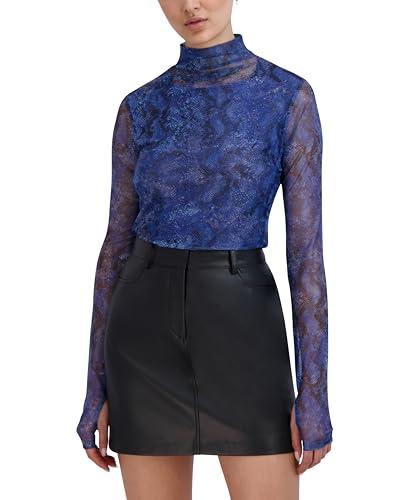 bcbgeneration women's long sleeve mock neck pullover knit top, blue quartz