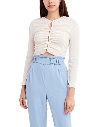 bcbgeneration women's long sleeve ruched front top, pink, medium