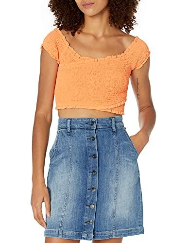 bcbgeneration women's off the shoulder smocked top, orange, large
