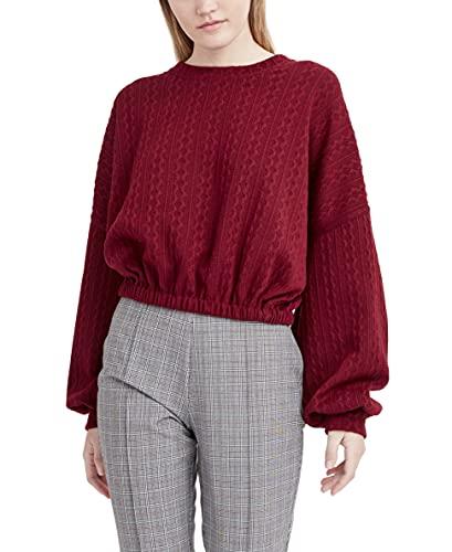 bcbgeneration women's relaxed long sleeve top with elastic, merlot, xx-small