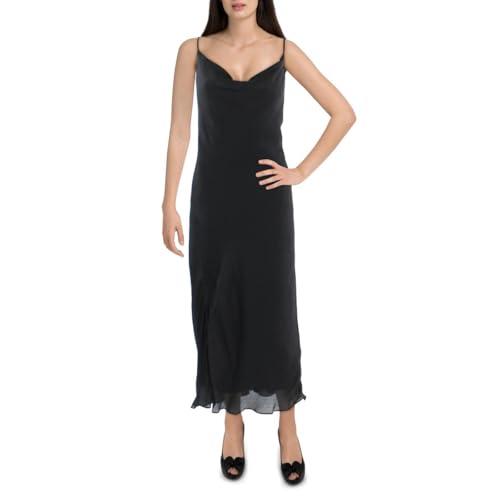 bcbgeneration women's relaxed midi dress adjustable spaghetti strap cowl neck side slit, black, medium