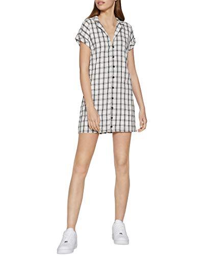bcbgeneration women's short sleeve front button dress, off-white, lg (us 10-12)