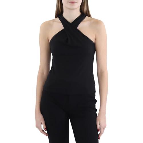 bcbgeneration women's sleeveless crossover halter top, onyx