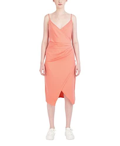 bcbgeneration women's spaghetti strap wrap midi dress, peach, large