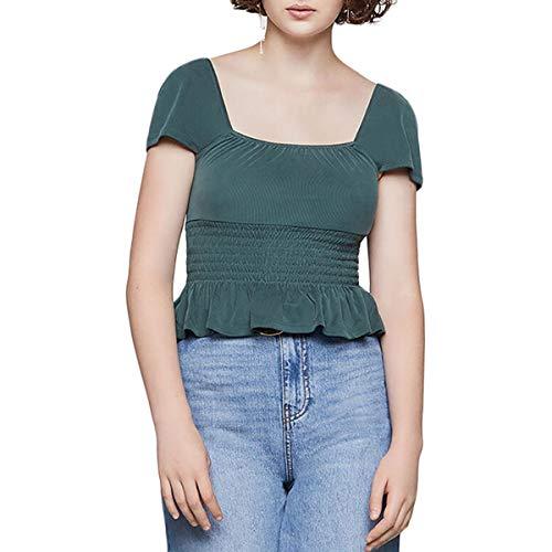 bcbgeneration women's square nk short slv knit top, forest, l