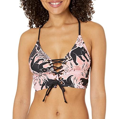 bcbgeneration women's standard lace up midkini swimsuit top, peach, small