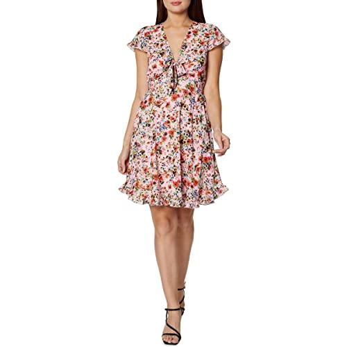 bcbgeneration womens floral ruffle mini dress pink 10