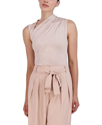bcbgmaxazria women's asymmetrical neck sleevless knit top, pink