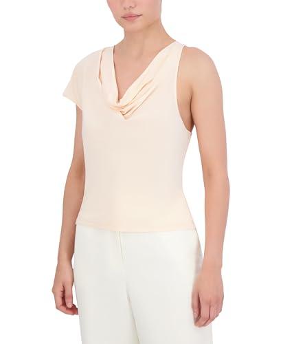 bcbgmaxazria women's cowl neck asymmetrical drape knit top with flutter cap sleeves, blush