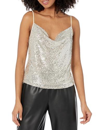 bcbgmaxazria women's cowl neck sleeveless pullover sequin cami top, nude