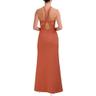 bcbgmaxazria women's fit and flare floor length evening dress criss cross halter neck cut outs side slit, aragon, 8