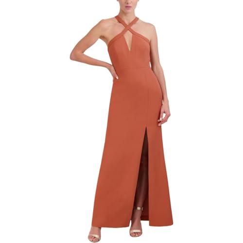 bcbgmaxazria women's fit and flare floor length evening dress criss cross halter neck cut outs side slit, aragon, 8